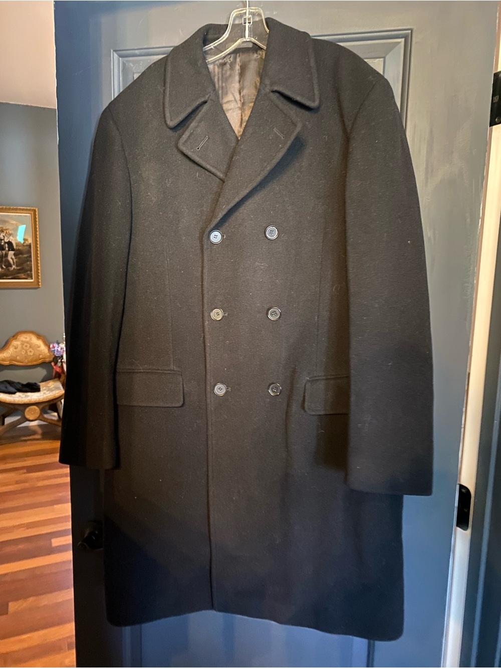 Joseph Abboud Black Double-Breasted Wool Pea Coat 44L